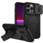 ShieldTech MagStand Series Case for iPhone 13 Pro | Mobile Phone Cover with Sliding Camera Shield, Mag-Safe, Kickstand, Shockproof for Apple iPhone 13 Pro – Black