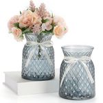 SOJOCK 2PACK Glass Flower Vases(Flowers NOT Included),6.3" High Diamond Pattern Vases,Large Vases for Flowers,Vintage Vases for Centrepieces,Wedding Decorations,Home Table Flower Decorations