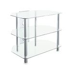 MAHARA Glass Corner TV Stand – Universal Clear Glass TV Unit 60cm wide with Glass Shelves and Cable Management – TV Floor Stand Suitable for up to 32” TVs and Max Weight 35Kg