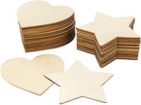 100 Pcs Unfinished Wood Pieces, 10x10cm Blank Wood Natural Slices Wooden Star and Heart Cutouts, Wood for Crafts, Painting, Coasters, Pyrography Art, Staining Burning, Christmas Home Decoration DIY