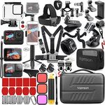 Vamson Accessories Kit for GoPro Hero 12 11 10 9 Waterproof Housing Case Filter Silicone Protector Frame Lens Screen Tempered Glass Head Chest Strap Bike Mount Floating Bundle Set Kit 64 in 1 AVS18