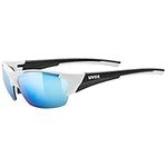 uvex Blaze III - Sports Sunglasses for Men and Women - incl. Interchangeable Lenses - Comfortable & Non-Slip - White Black Matt/Mirror Blue - One Size