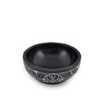 Kaizen Casa Hand Carved Natural Stone Bowl, Smudge Bowl, Stone Bowl, Smudge Pot, White Leaf Carved Design |Size_12.7cm x 5.08cm – Black