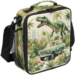 Insulated Lunch Bag Kids Lunch Box Reusable Leakproof Lunch Bag for Girls Boys Cooler Tote Bag with Adjustable Shoulder Strap for School Picnic Work Travel Outdoor (Dinosaur Truck)