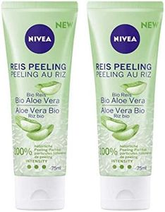 Nivea Reis Peeling Bio Aloe Vera, set da 2, 100% di riso naturale biologico, per pelli normali e miste di pelle, crema viso senza microplastica, alta intensità peeling, 2 x 75 ml