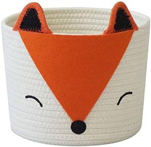 T&T Homewares - Small Woven Cotton Rope Storage Basket, Collapsible Organizer Basket, Laundry Basket Organizer for Toys, Blanket, Clothes, Towels, Gifts | Pet Gift Basket for Cat, Dog | Nursery Organizer for Toy Storage Bin - D25xH20 (Fox)