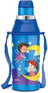MILTON Kool Steelight 400 Kids Plastic Insulated Water Bottle with Straw, 404 ml, Sipper Bottle, Leak Proof, BPA Free, Food Grade, School & Picnic Bottle, Pearl Blue