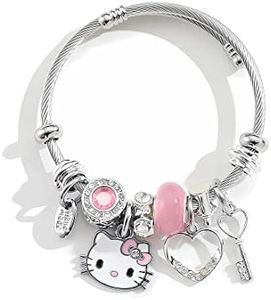 Kitty Girl Bracelet,Adjustable Cat Style Stainless Steel Bracelet, Cute Girl Friendship Bracelet, Fashionable Student Girl Bracelet, Exquisite Jewelry Gift (Pink), Opening, Stainless Steel