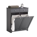 SoBuy 2 Drawers 2 Doors Laundry Cabinet Laundry Chest Bathroom Cabinet with 2 Removable Laundry Baskets Dark Grey BZR33-DG