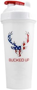 Bucked Up Perfect Shaker Bottle, 28oz, BPA-Free, Dishwasher Safe, Leak-Proof, Red White and Blue USA Flag Design