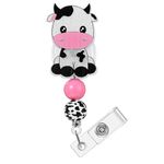 Prasacco Cute Cow Retractable Badge Holders, Id Badge Holders Retractable Clip Badge Reel Holder with Clip ID Card Holders Acrylic Badge Reel for Nurses Doctor Office Workers Students