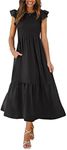 OFEEFAN Maxi Dresses for Women Flutter Sleeve Summer Dresses 2025 with Pockets Black M