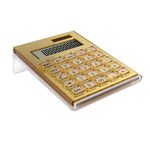 EXPUTRAN Acrylic Calculator with Stand, Battery and Solar Hybrid Powered Basic Calculator 12-Digit LCD Display, Home Office Desktop Accessories (Gold)