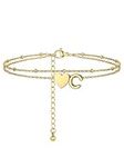 PROSTEEL Women Heart Anklet, C Letter Initial Ankle Bracelet, Adjustable Double-Layer Foot Chain for Beach Summer, Gold Plated 316L Stainless Steel (with Gift Box)
