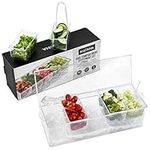 MATANA Chilled Condiment Server - Garnish Caddy Tray with Ice Chamber, 5 Compartments, 3 Tongs, 3 Spoons - Condiments Serving Container for Bars, Parties, & Gatherings