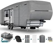 RV Cover Fifth Wheel 41ft-44ft Waterproof, Scratch-Resistant 7 Layers Top with Inner Cotton Moving Trailer Covers Anti-UV Motorhome RV Winter Cover 2 Extra Windproof Straps 6 Gutter Cover