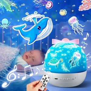 One Fire Veilleuse Enfant, 10 Musique Veilleuse Bébé Musicale et Lumineuse, 360° Rotation 15 Films Veilleuse Bebe Projecteur Ciel Etoile,Télécommande Veilleuse Rechargeable+Sans Fil,Enfant Cadeau Noel