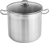 20 litre Large Deep Stainless Steel Cooking Stock Pot Casserole Glass Lid Induction Base