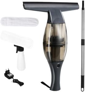 Nettoyeur de vitres électrique sans fil avec manche télescopique, autonomie batterie:40 min,buse d'aspiration 28 cm,vaporisateur avec housse en microfibre pour nettoyage à 360° sans traces à (Noir)