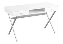 Monarch Specialties I 7211 Computer Desk, Home Office, Laptop, Storage Drawers, 48" L, Work, Metal, Laminate, Glossy White, Chrome, Contemporary, Modern