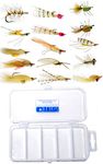 Discount Flies Bonefish Fly Fishing Flies – DIY Fishing Kit w/15 Saltwater Flies & Fly Box – Realistic & Effective Fly Fishing Gear – Flies for Fly Fishing on Strong Sharp Hooks – Fishing Accessories