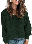 Dokotoo Womens Juniors Crewneck Fall Sweaters Long Sleeve Solid Hollow Out Fashion Casual Loose Plain Chunky Knit Pullover Sweaters Jumper Outerwear Green Medium