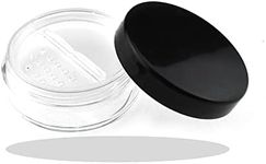 HAHIYO 4Pcs 10ml/0.34oz Plastic Empty Travel Powder Container Small Loose Powder Compact Case Makeup Cosmetic Jar Refillable Powder Box No Leak Powder Holder with Rotatable Sifter and Black Screw Lid