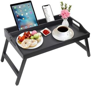Plateau de Petit-déjeuner avec poignées Pliantes et Fente média pour Pieds, Plateau Pliable, Bureau pour Ordinateur Portable, collation, lit TV, Plateau de Cuisine (Black)