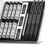 Four Candies Metal Mechanical Pencil Set, 3PCS Artist Lead Pencil 0.5mm & 0.7mm & 0.9mm with 480PCS HB Lead Refills, 3 Erasers, 9 Eraser Refills For Engineer Art Writing Drawing Drafting, Black