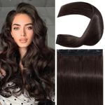 Majik Straight Human Hair Extension With 5 Clips For Women And Girls Feel Like Real Hair Extension 24 Inche Dark Brown 100 Grams Pack Of 1