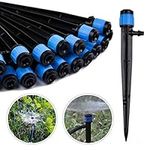 Kalolary 100PCS Blue Irrigation Drippers Drip Emitters, Micro Spray Adjustable 360 Degree Full Circle Pattern Water Flow Bubbler Sprinkler Fits 1/4 (4-6mm) Irrigation Tubing for Garden Irrigation