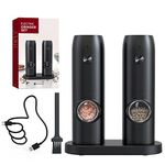 CIRCLE JOY Electric Pepper Grinder Mills (Pack of 2), USB Rechargeable Salt and Pepper Grinder with Ceramic Grind and LED Light, Adjustable Coarseness, Black