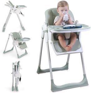 Sunchildor 3 in 1 Baby High Chair with Wheels, Adjustable 5 Point Harness, Tray, Foot Rest, Backrest and Seat Height, Foldable High Chair for Toddlers, Green