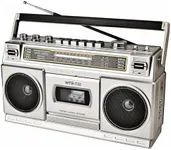 Retro Classic 80s Style Portable Boombox with Cassette Player Recorder, AM/FM/SW1/SW2 Radio, Bluetooth, USB/Micro SD Slots, Headphone Jack, 24W Dual Full-Range High Bass Speakers