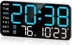 Zollyss LED Digital Wall Clock with Date, Day, Temperature, Dual Alarms, Voice Control, Adjustable Brightness, USB Powered – Ideal for Bedroom, Office, Seniors, and Home Decor