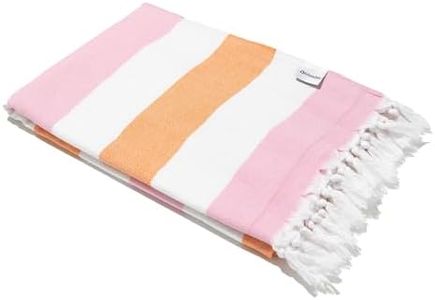 InfuseZen Terry Cloth Lined Turkish Bath & Beach Towel – Striped Design - 100% Organic Turkish Cotton - Soft, Lightweight, Absorbent Peshtemal - Quick Dry for Beach, Bath, Throw, Travel - Pink/Orange