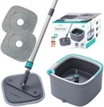 True & Tidy True Clean Mop and Bucket System, Includes Square Spin Mop, Dual Compartment Mop Bucket and 2 Thick Machine Washable Mop Pads (Spin Mop with Gift Box)