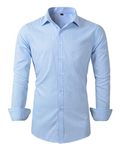 Beninos Mens Long Sleeve Slim Fit Dress Shirts (C455 Light Blue, L)