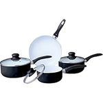 7Pc Black Cookware Set - Includes Saucepan & Frying Pan Pot | Non Stick, Ventilated Glass Lid, Cool Touch Handles Kitchenware | Strong Quality, Long Lasting & Durable (7 Piece Ceramic Coated Black)