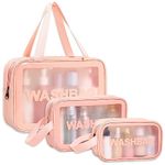 Diya's Collection Washbag Set of 3 pcs Cosmetic Toiletry Makeup Vanity Shaving Household Grooming Travel Storage Organizer Bags Pouch kit Pack for Men Women Girls Travel (Pink)