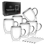 LIBWYS 6 Pack Double Walled Coffee Cups Glasses Mugs, Cappuccino Latte Tea Cups with Handle, Heat Resistant Cup Drinking Glasses 350ML Coffee Cup