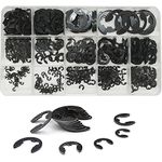 WeqeYent 500pcs 14 Sizes M1.5-M15 Black Alloy Steel E-Clip External Retaining Clamps Ring Washer Circlip Snap Retainer Rings Assortment Kit (E-Clip)
