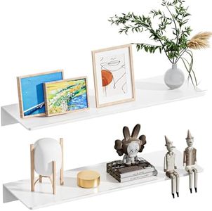 D&D EVA 2-Piece Metal Floating Shelves - Aluminum Alloy Wall Mounted Shelf No Drilling, Rust-Proof, Home Decor & Storage in Living Room, Bedroom, Bathroom (White)