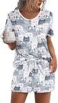 Ekouaer Pajama Set for Women 2 Piece Lounge Set Short Sleeve Tops and Shorts Soft Sleepwear, Chest Pocket