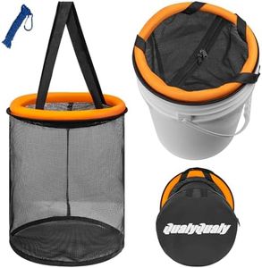 QualyQualy Floating Fish Basket for 5 Gallons Buckets, Foldable Fishing Basket Bait Net for Live Caught, Rubber Coated Mesh Fish Holder for Kayak Fishing Live Well Baitfish Minnow Bucket