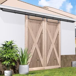 DIYHD 20FT Ceiling Mount Outdoor Double Sliding Barn Door Hardware,Heavy Duty Box Track Kit for Exterior Use,Max Load 330lbs,Fit 2 X 60in Doors (Hardware Only,No Door)
