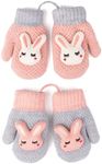 2 Pairs Toddler Mittens for Baby Boys Girls Winter Sherpa Lined Warm Knit Mittens Cartoon Kids Gloves (1-3 Years) (2 Pair-Pink & Grey)