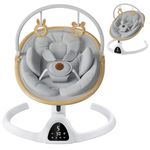 FasonBaby Baby Swing for Newborn, Electric Baby Swings with Music Speaker, 3 Seat Positions, 5 Speeds and Remote Control - Portable Infant Swing for Indoor and Outdoor (Light grey)