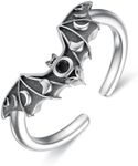 URONE Bat Ring for Women Men Sterling Silver Gothic Bat Adjustable Ring Halloween Bat Jewellery Gifts