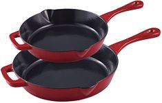 HENCKELS Cast Iron 2-Piece Non-Stick Enamel Cast Iron Frying Pan Set, Red